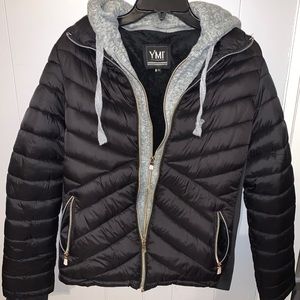 YMI Black and Grey Double Zipper Puffer Jacket